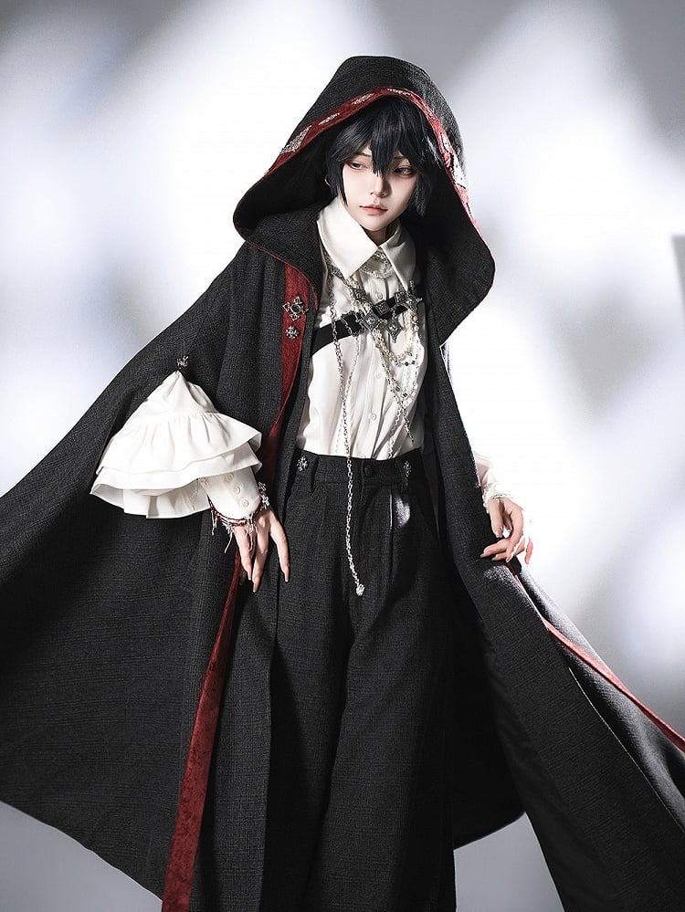 Ouji Lolita Red Strappy Black Buckle Strap Closure Cloak