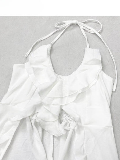 White Halter Design Neck Holiday High-low Top