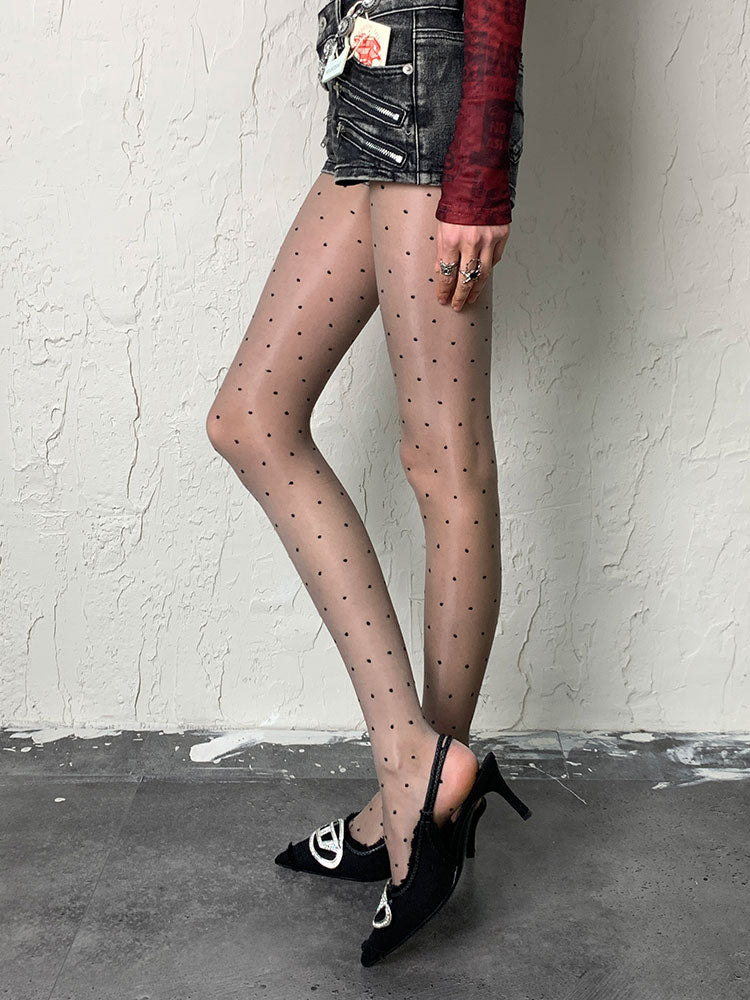 Graue Strumpfhose mit Punktemuster