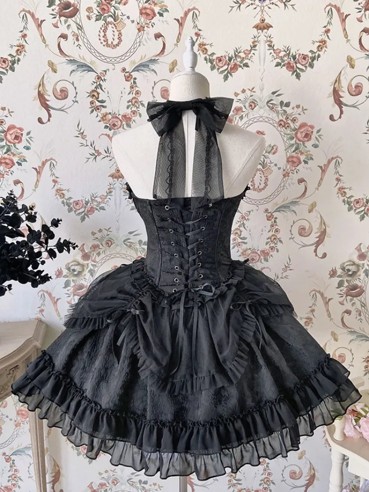 Cross Belle Black Halter Neck Corset Dress Gothic Lolita JSK