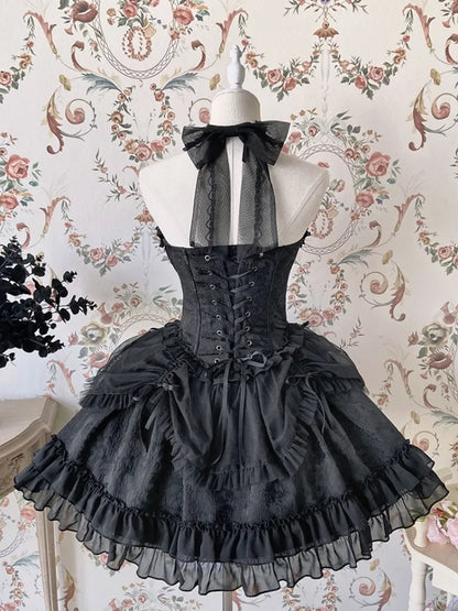 Cross Belle Black Halter Neck Corset Dress Gothic Lolita JSK