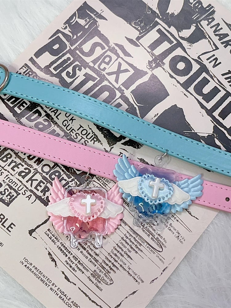 Blue/Pink Jirai Kei Angel Wings with Cross Choker