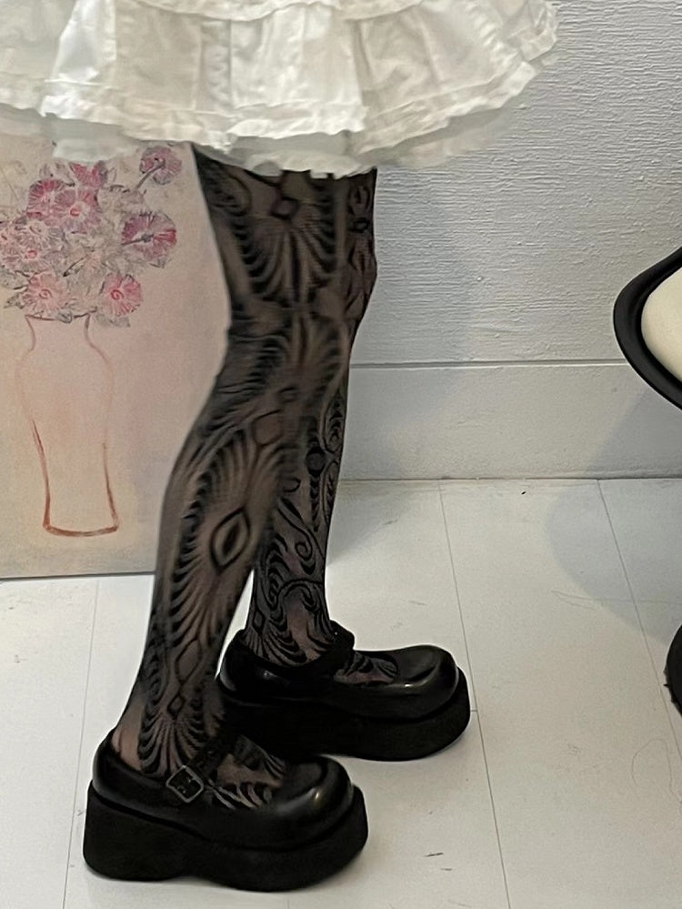 Tights Purple/Rose Y2K Hollow-out Design Red/Black