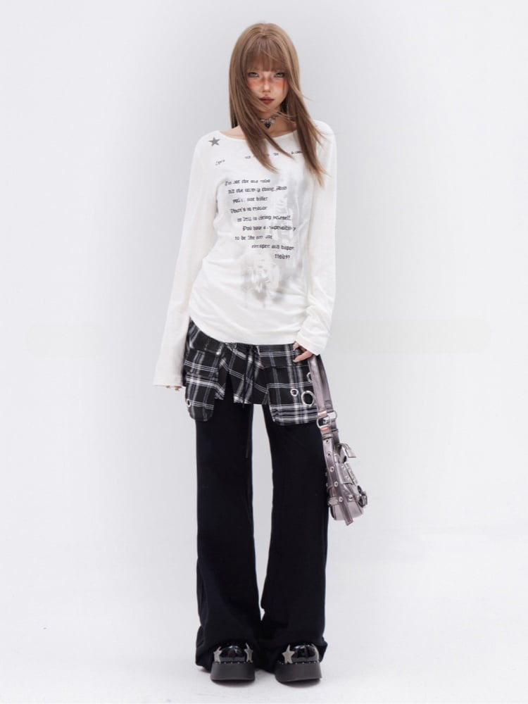 Glamorous Printed Top White Asymmetrical Neckline