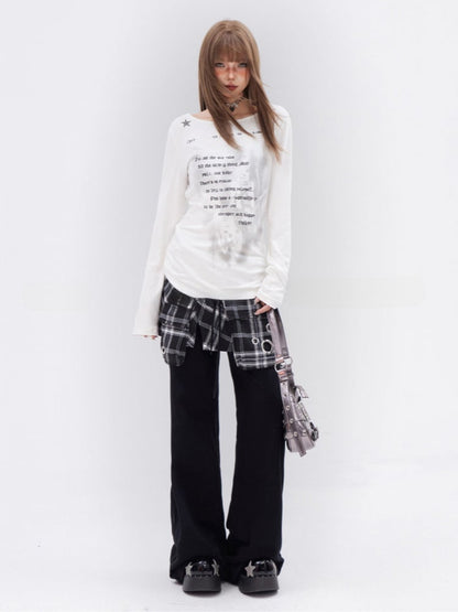 Glamorous Printed Top White Asymmetrical Neckline