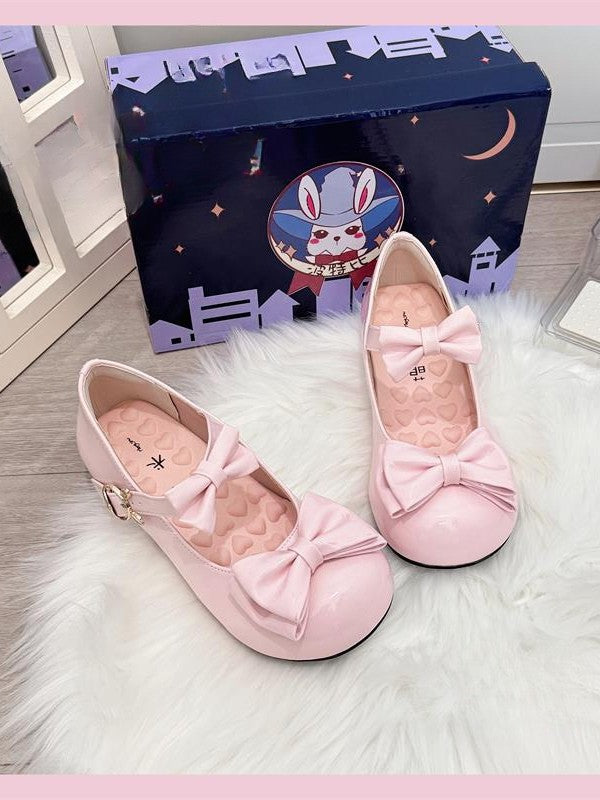 Toe Low - PU Leather Pink Lolita Mary Round with Janes Sweet Heel