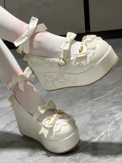 Lolita Sweet Platforms Spoon Details Decorated Bowknot White