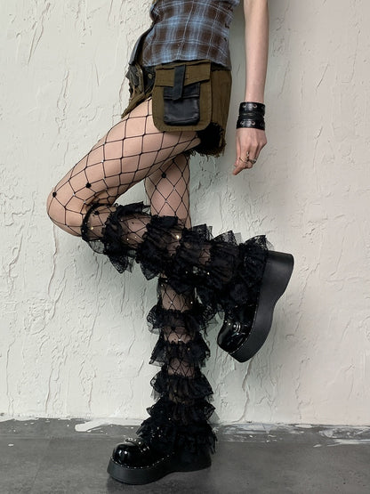 Rhinestone Y2K Tights Cut-out Black Design