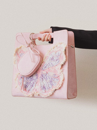 Adorable Pink Crossbody Bag With Oversized Butterfly Patchwork