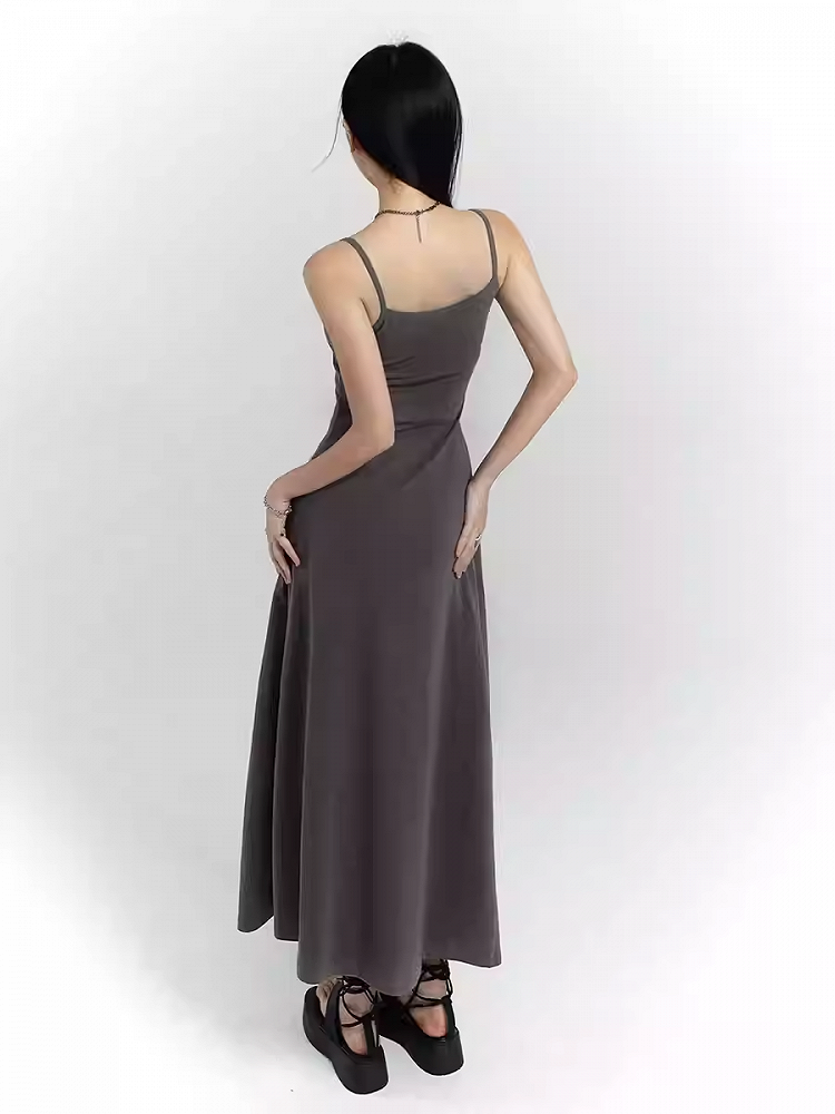 Robe camisole slim glamour grise/noire longueur cheville