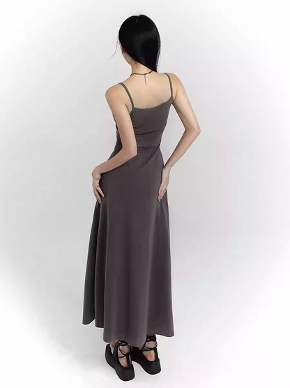 Robe camisole slim glamour grise/noire longueur cheville