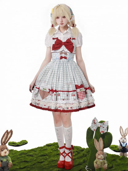 Cherry Dress Print Blue Lolita Sweet Jumper Skirt Red Gingham