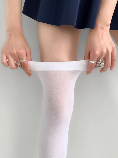 Ribbed Over-knee Sockings Trim Black/White/Beige/Gray