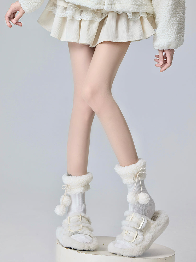 Chaussettes tricotées en polaire Lolita avec pompons