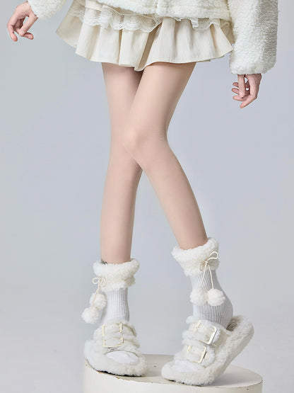 Chaussettes tricotées en polaire Lolita avec pompons