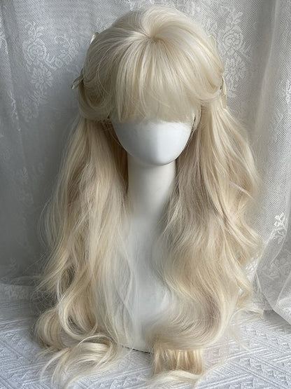 Light Blonde Long Wavy Synthetic Wig With Full Bangs