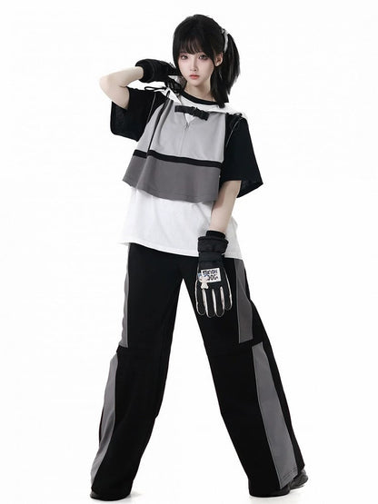 Weste Grau Colorblock Design Techwear Kapuze Cropped