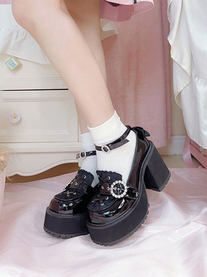 Landmine Style Jirai Polished Platform Shoes Heels Black Chunky Kei