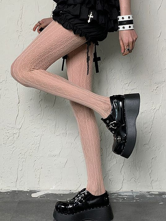 Punk Light Wasteland Tights Hollow-out Pink Design Striped Y2K