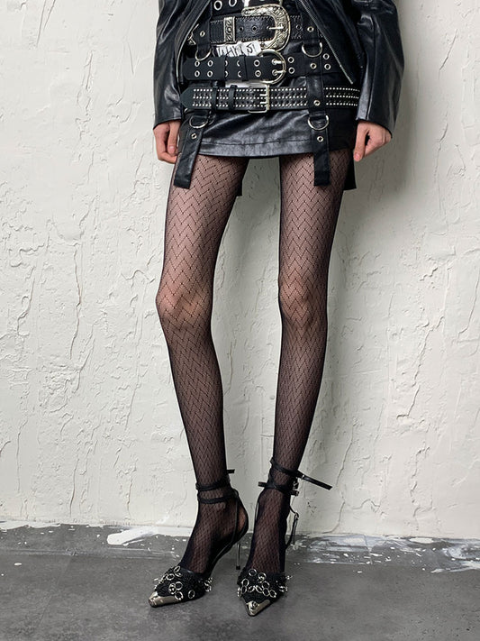 Dark Gothic Black Y2K  Hollow-out Tights