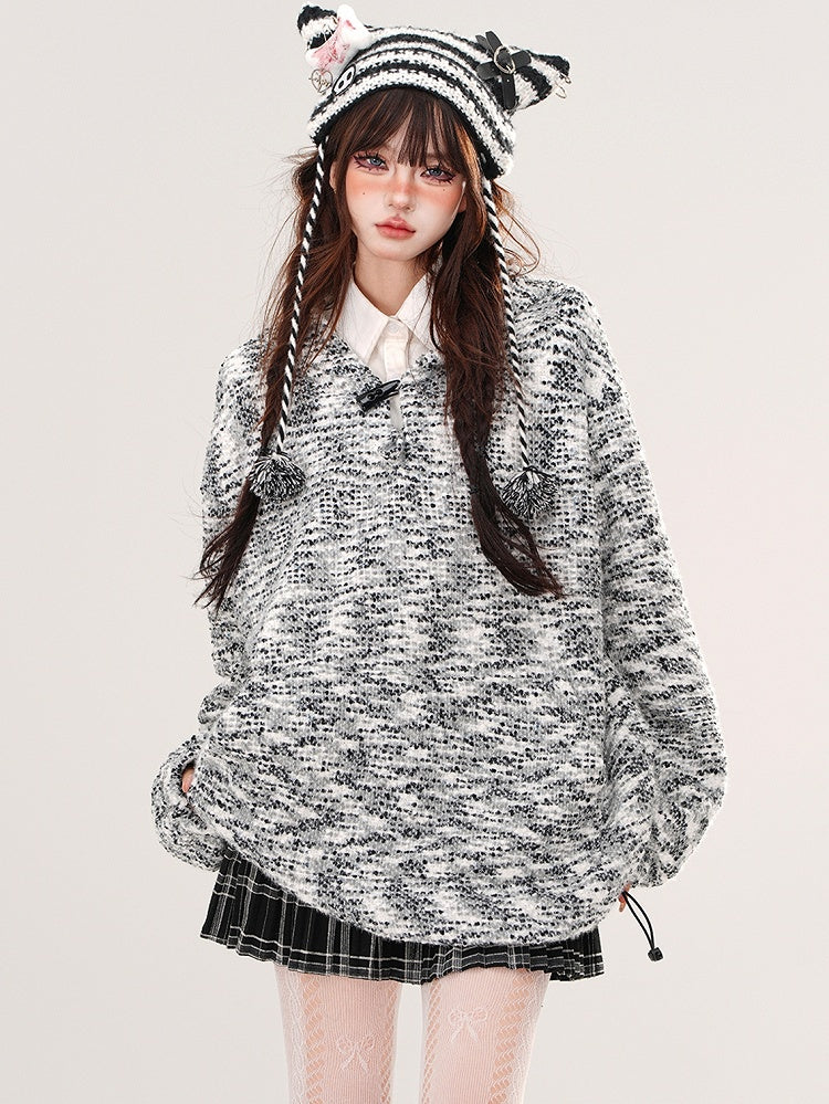 Grey Knitted Loose Hoodie