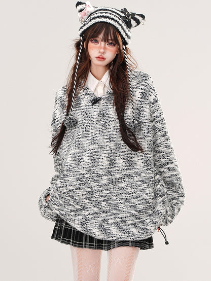 Grey Knitted Loose Hoodie