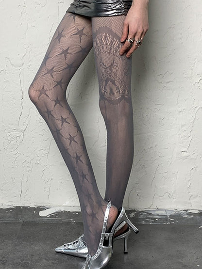 Star Gray/Black/Brown/White Y2K Tights Pattern