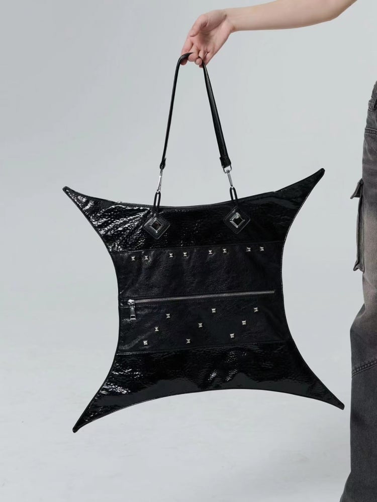 Gothic Punk Studs Black Four-pointed Star Bag