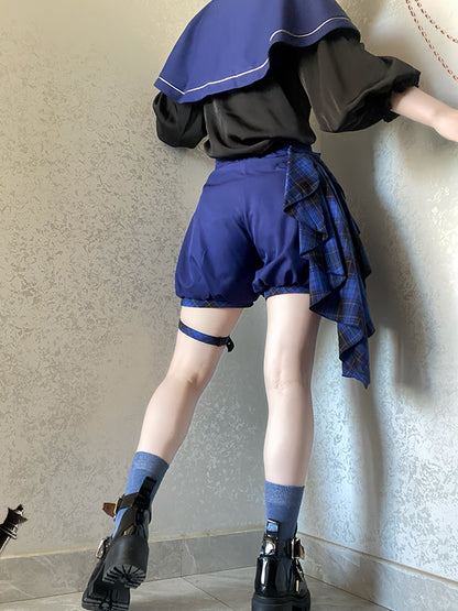 Dark Blue Ravenclaw Ouji Lolita Set Cape + High Waist Shorts