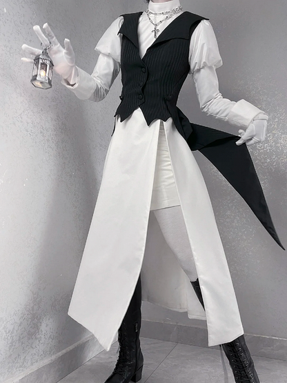 Gothic Ouji Swallow Curved Hem Wings and Black Waistcoat Collar Tail Lolita Bat