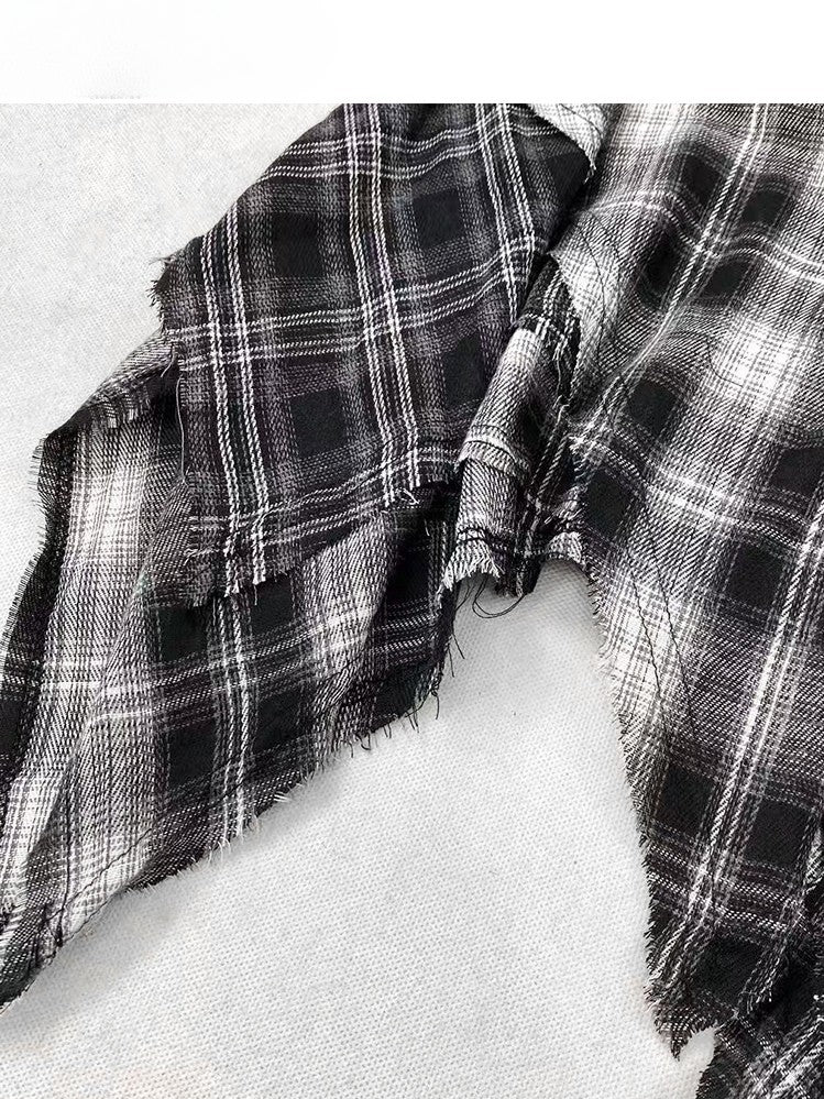 Dye Tie Design + Plaid Cami Pattern Dress Top Neck Asymmetrical Skirt Detail White Black Hem Halter Spiderweb