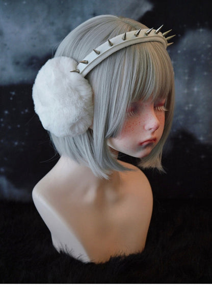 White Handmade Studded Plush Earmuffs