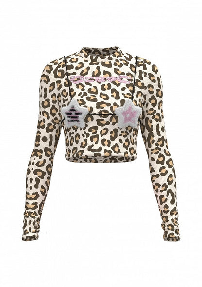 Top Glamorous Cropped Fashion Leopard Gyaru Slim-fitting Pattern