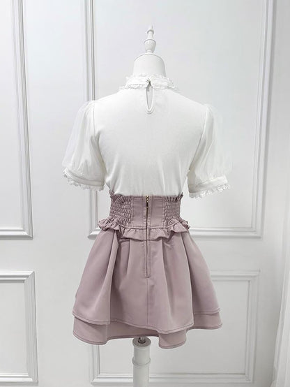 Jirai Kei Blouse Decoration Choker Design White Bowknot and Rhinestone