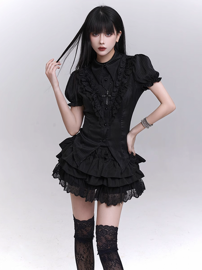 Bloomers Black Elastic Waist Lace Trim Mini Tiered Skirt Lining