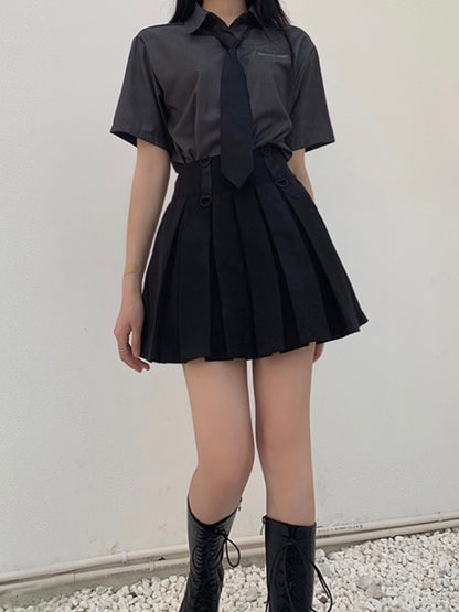 Grey Preppy JK Uniform Shirt with Tie
