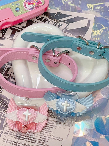 Blue/Pink Jirai Kei Angel Wings with Cross Choker