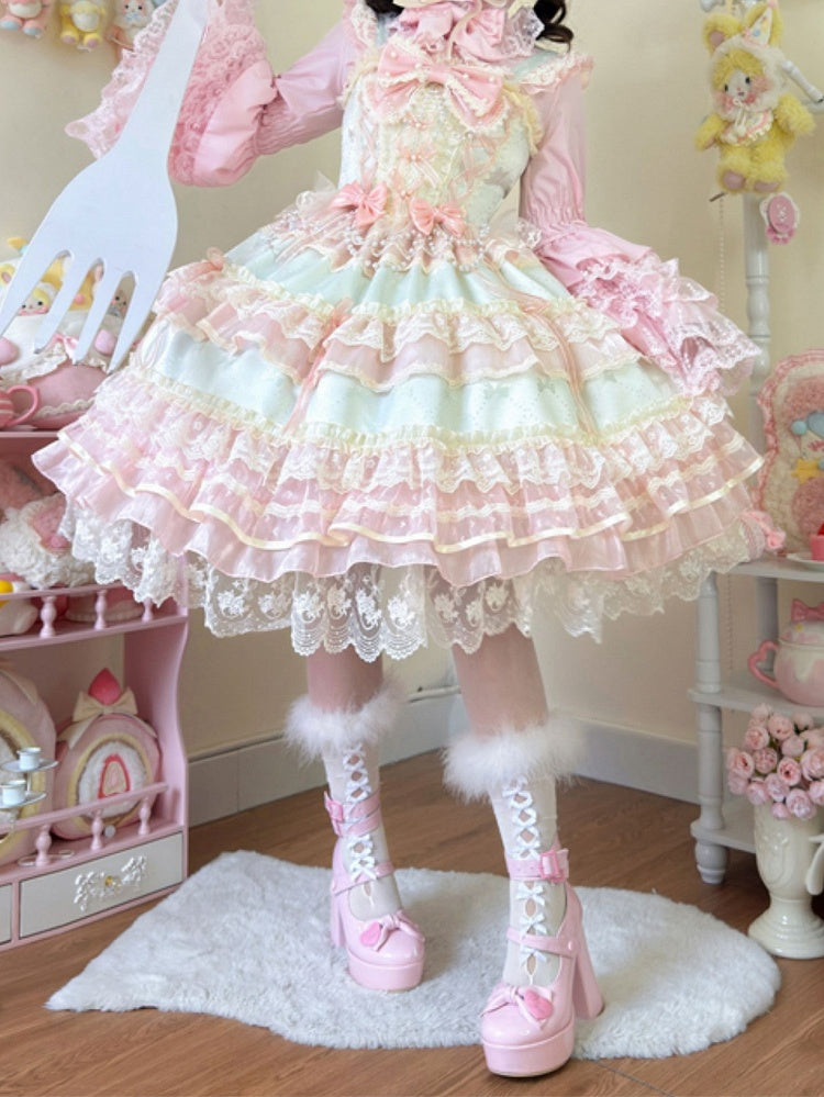 Hanayome Bead Lolita Green Bows Princess Dress Chain Decorated