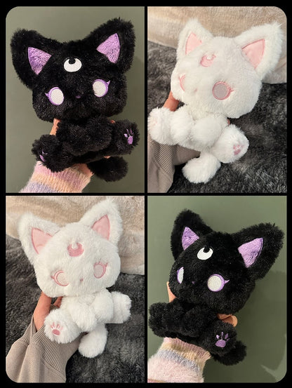 White and Pink Pastel Goth Magic Kitty Plushie