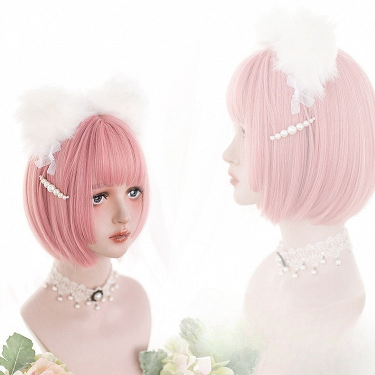 Pink 30CM Short Bob Cut Synthetic Wig With Bangs