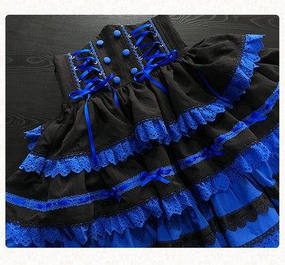 Layered Lolita Gothic Blue Waist Skirt High Black Klein and Corset