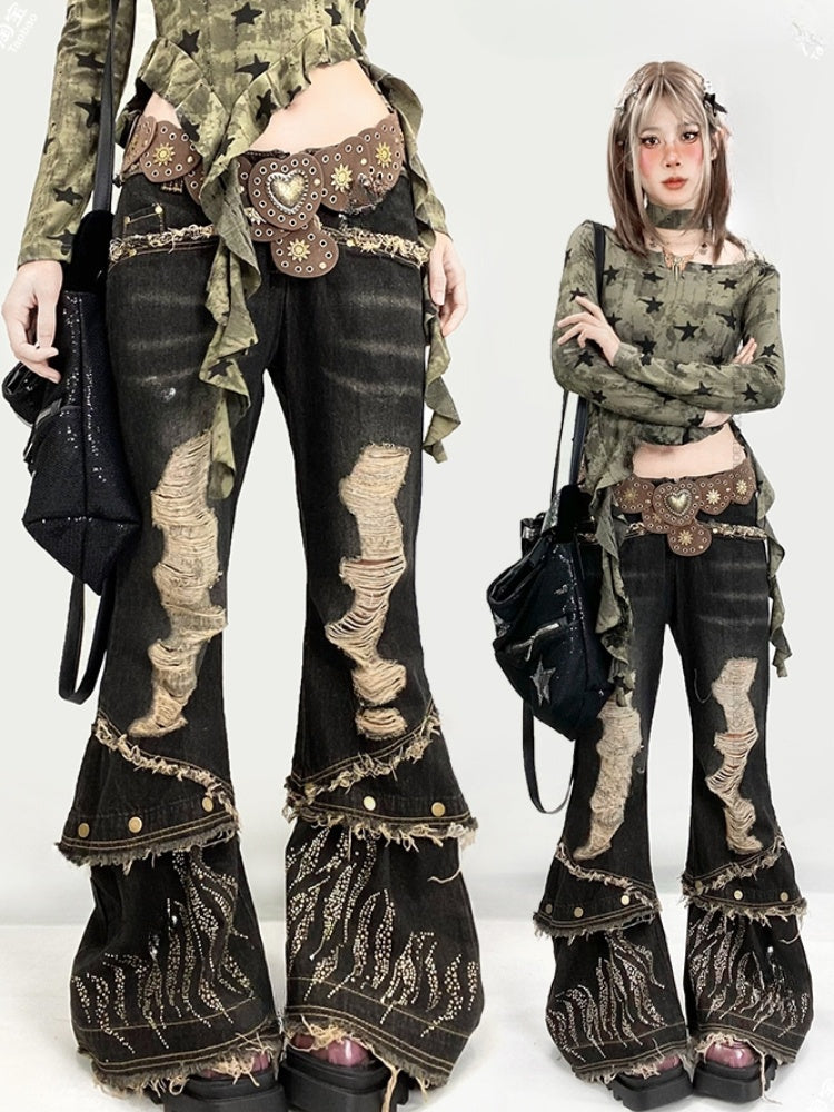 Millard Fashion Brown Wasteland Punk Heart-Shaped Studded Waist Belt