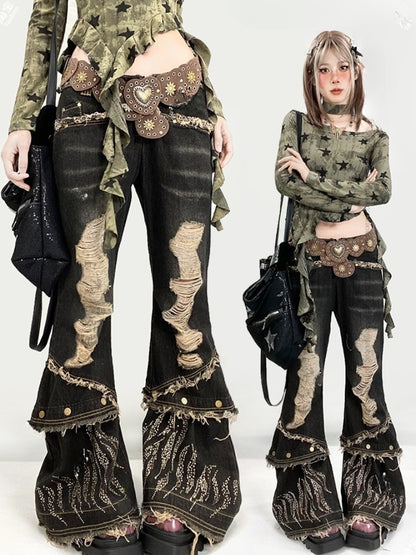 Millard Fashion Brown Wasteland Punk Heart-Shaped Studded Waist Belt