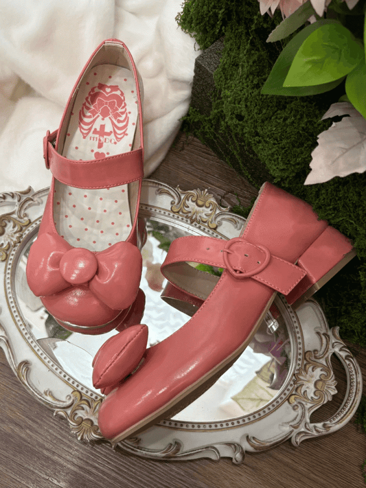 Mary Bow at Lolita Top Pink Toe Janes - Sweet Heart Heels Buckle Round Dark Low