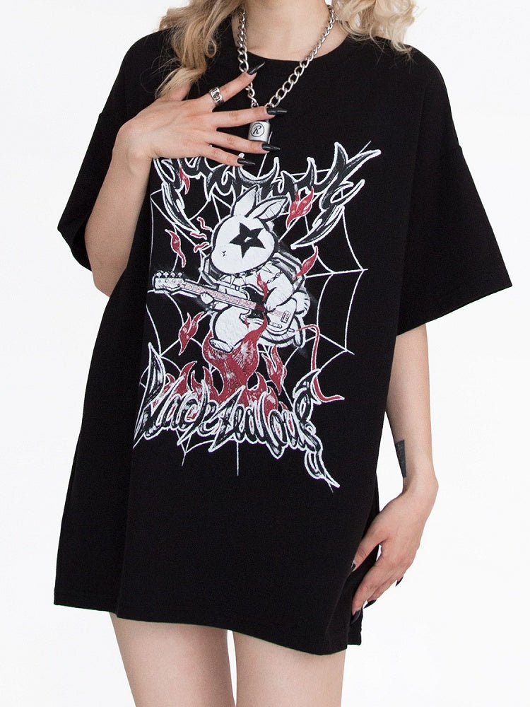 Pop Punk Black Bunny Oversized T-Shirt