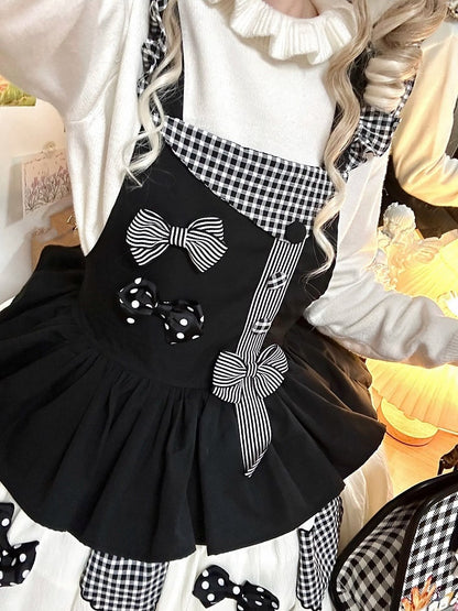 Black Gingham Sweet Bowknot Details Lolita Overall Dress