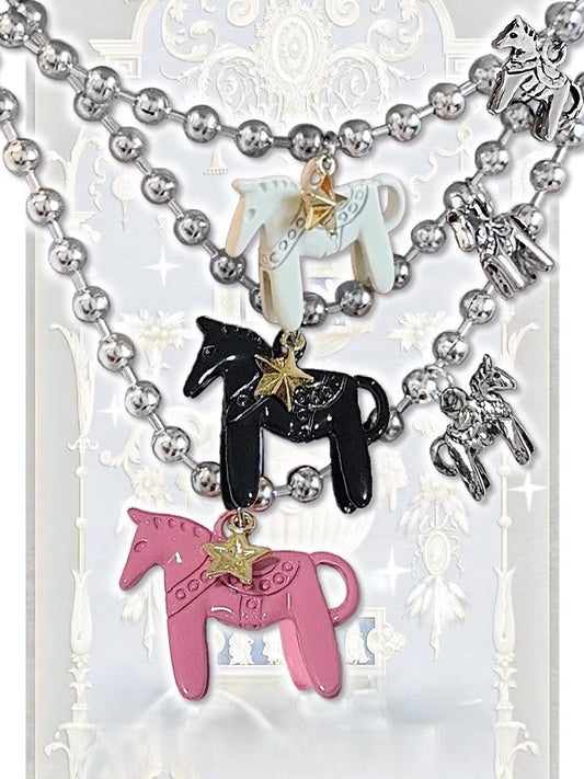 Star Necklace Pink/Black/White Carousel Y2K Pendant