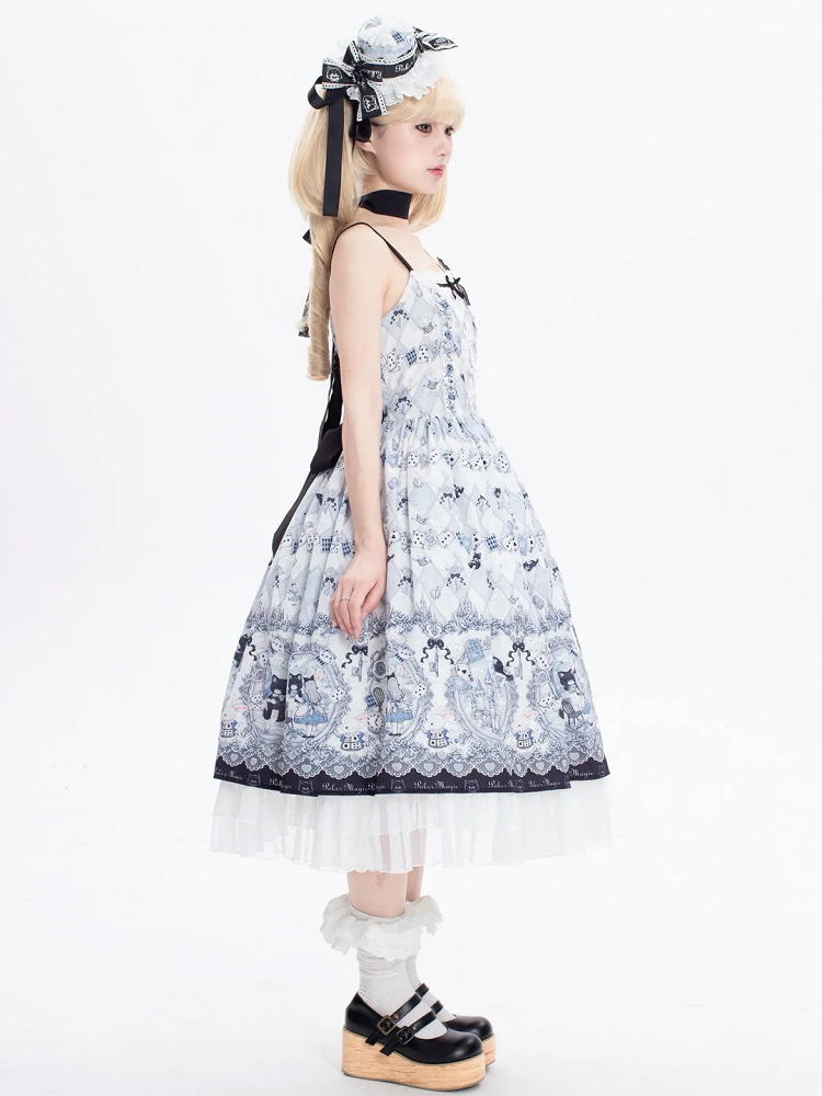 Alice und Kitty Bunny Pullover Themenrock Lolita Print im Wunderland