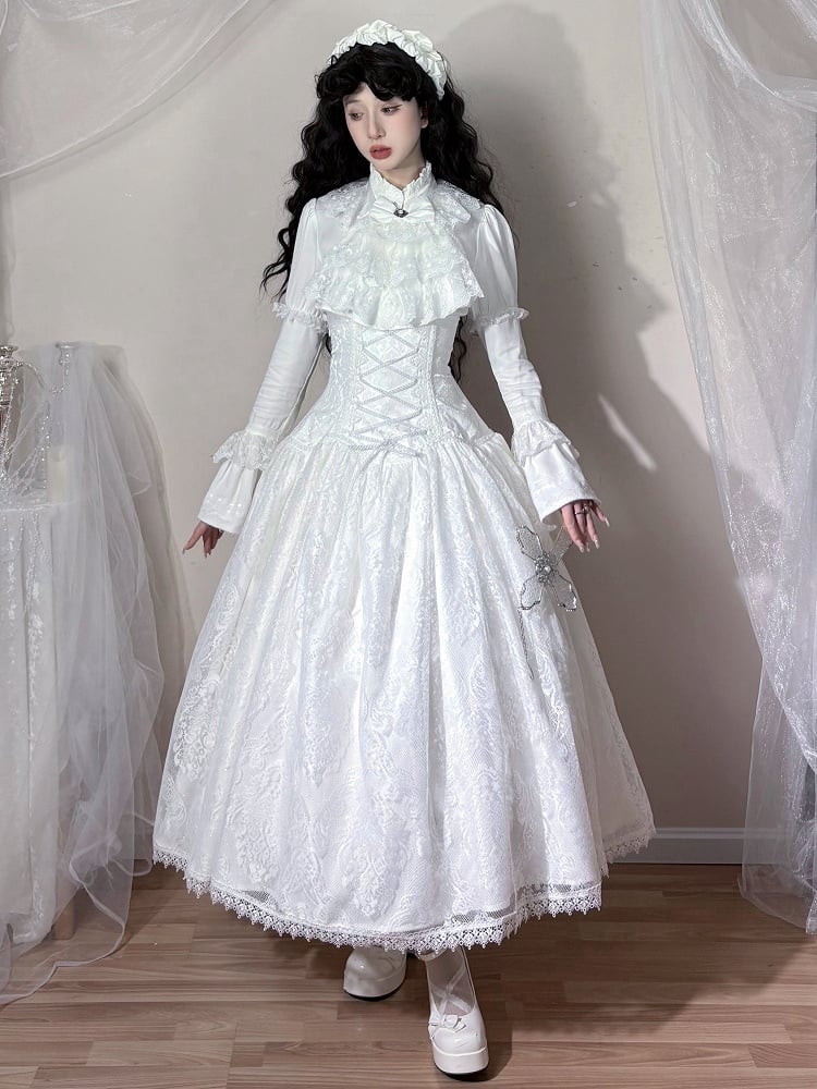 Lolita High Super Long White Skirt Gothic Version Waist