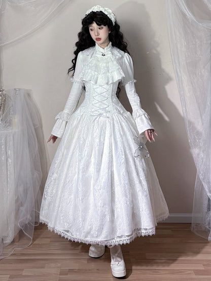 Lolita High Super Long White Skirt Gothic Version Waist